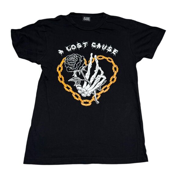 A Lost Cause Skeleton Hand‎ Rose Heart Black Shirt Adult Small - Picture 1 of 5